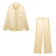 thumbnail image 4 of HH TRAF 2024 Conjunto de 2 piezas para mujer, elegante camisa de manga larga con solapa de un solo pecho con cuentas y pantalón ancho informal plisado con cordón, 4 of 5
