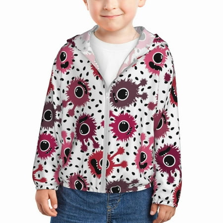 

Sun Hoodie for Kids Cute cartoon eyes red Long Sleeve Swim Fishing Shirts Sun Protection Zip Up Jacket Clothing Athletic Hoodie