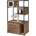 thumbnail image 5 of Cat Litter Box Enclosure, Litter Box Furniture Hidden, Wooden Cat Washroom Furniture, Indoor Cats House with Condo, Hammock, Scratching Mat and Storage Shelves, 5 of 11