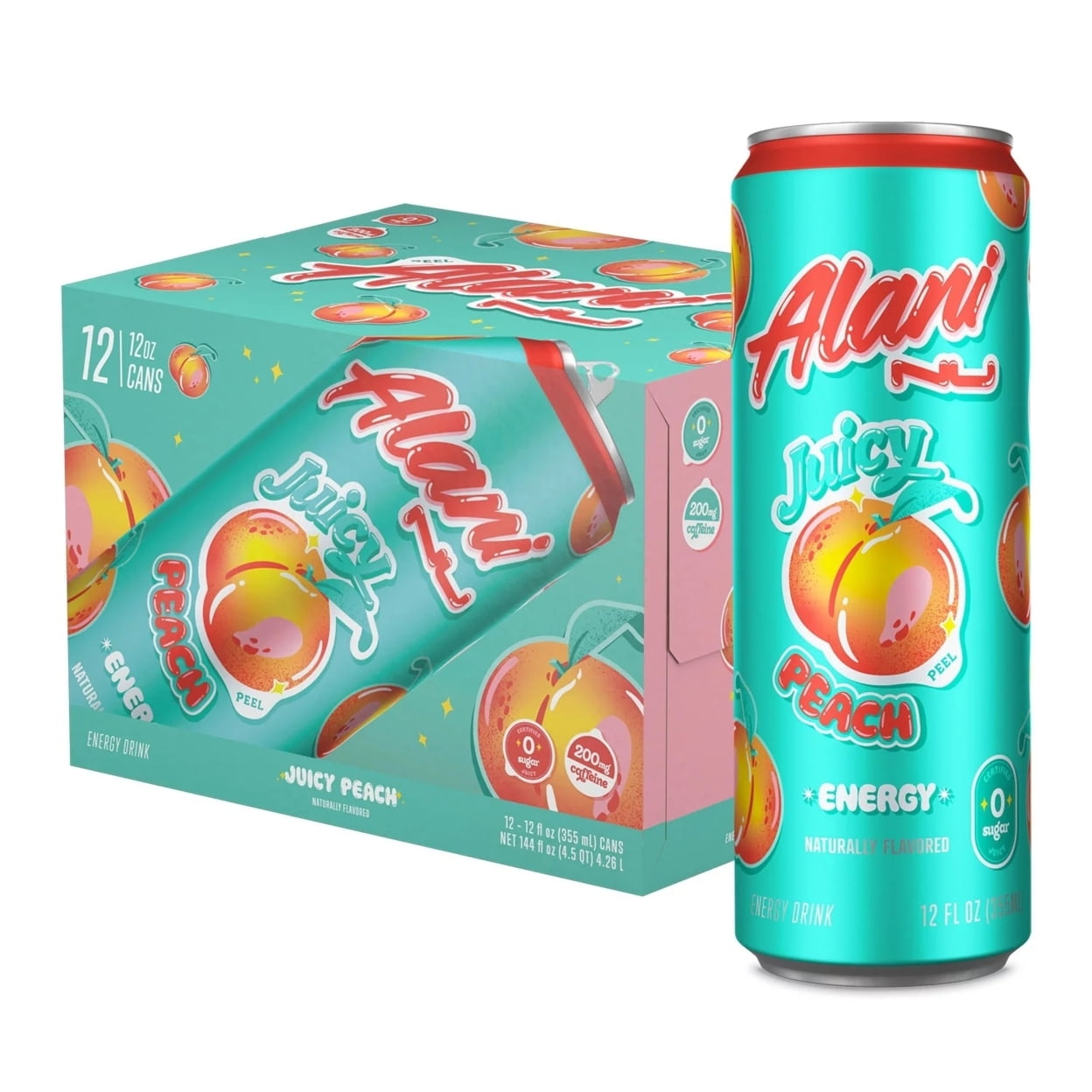 Alani Nu Energy Drink Juicy Peach 12oz Cans (Single Cans)