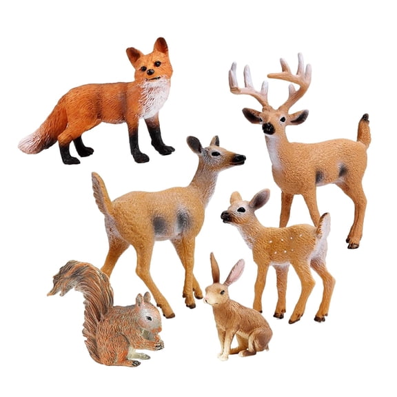 6 Pieces Animals Models Forest Figurines Wildlife Creatures PVC Material for Kids Imaginative Play Tabletop
