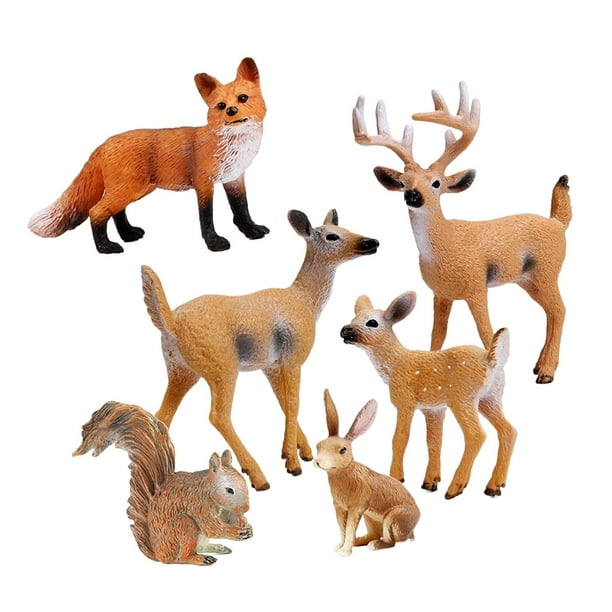 Juego de 6 figuras de animales de , ciervo, , conejo y ardilla, para juego de rol, figuras de del bosque para mesa de paisaje.