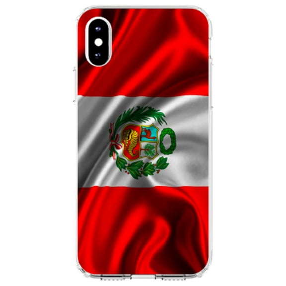 DistinctInk Clear Shockproof Hybrid Case for iPhone XR (6.1" Screen) - TPU Bumper, Acrylic Back, Tempered Glass Screen Protector - Peru Waving Flag - Show Your Love of Peru