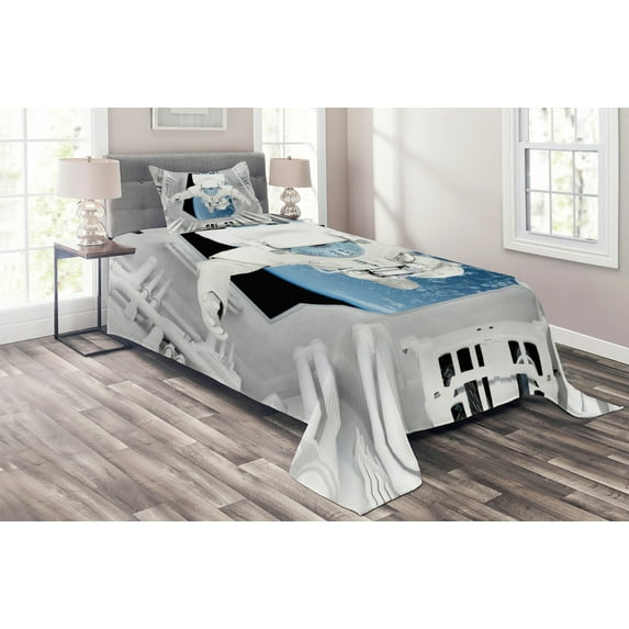 Ambesonne Nebula Quilted Coverlet 2 Pcs, Cosmic Journey Space, Twin Size, White and Blue