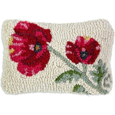Chandler 4 Corners Hand-Hooked Wool Decorative Throw Pillow | Artist-Designed Poppy Pillow, 4th of July Pillow for Couches & Beds, Veteran & Patriotic Home Decor (8 in x 12 in)