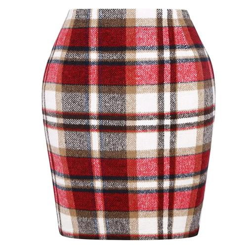 Blue plaid pencil skirt online