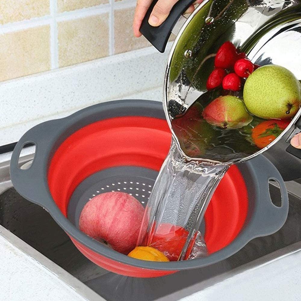 Foldable vegetable washing basket with handle silicone drain