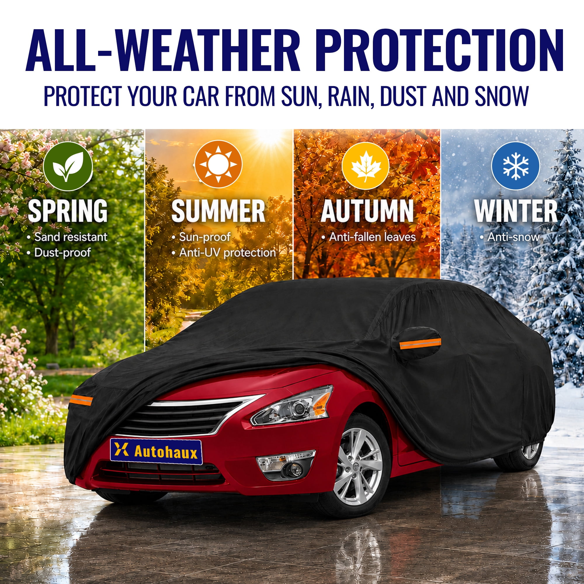 Unique Bargains 210D-PU Oxford Outdoor Full Car Cover Black for Nissan Altima 2013-2024