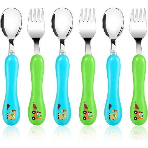 Toddler Fork and Spoon, 6pcs Toddler Utensils Kids Silverware (Excavator)