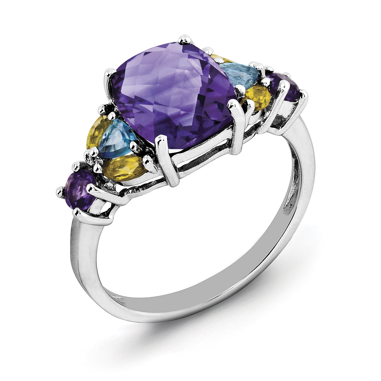 Jewelry Adviser Rings Sterling Silver Rhodium-plated Amethyst Blue Topaz & Citrine Ring Jewelry Adviser Rings Sterling Silver Rhodium-plated Amethyst Blue Topaz & Citrine Ring