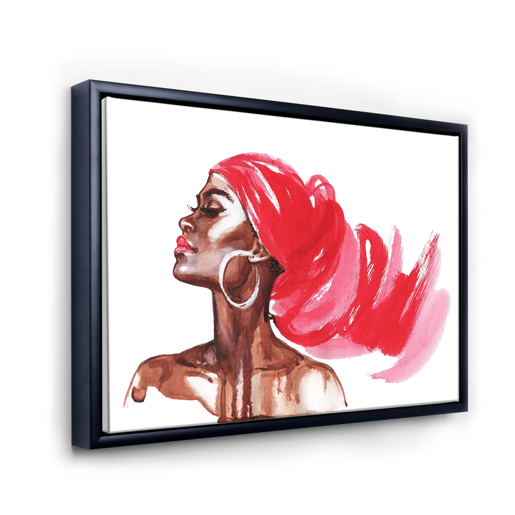 Designart 'Portrait of Afro American Woman IX' Modern Framed Canvas Wall Art Print