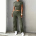 thumbnail image 5 of LEKWK Workout Sets for Women 2 Piece Short Sleeve Crewneck Crop Tops and Tummy Control Straight Leg Pants Summer Yoga Gym Athletic Running Casual Outfits, 5 of 6