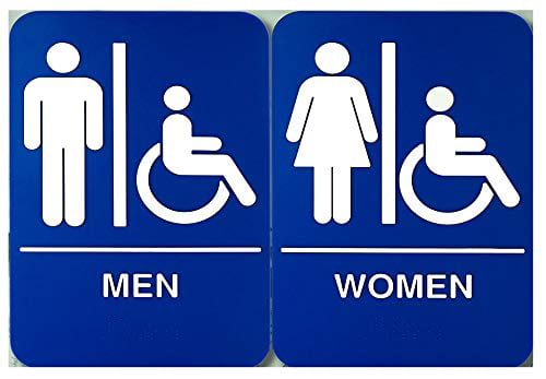 9" x 6" ADA All Gender Restroom Handicap Accessible Adhesive Sign with Braille 