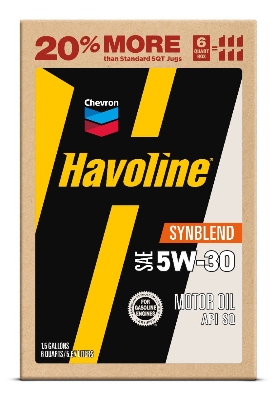 Chevron Havoline Synthetic Blend Motor Oil 5W-30, 6 Quart Smart