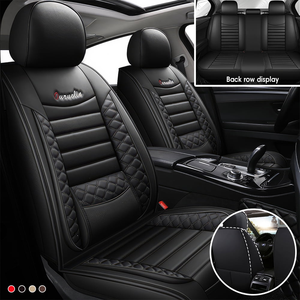 PEPWELL 5Pack Nappa Leather Full Set Car Seat Covers, Universal Fit for Cars/SUV/Sedans, Waterproof Breathable 3D Luxury Design with Airbag Compatibility