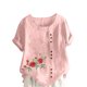 thumbnail image 1 of Vestidos Casuales Para Mujer, Blusas De Mujer De Moda Blusa informal de lino con cuello redondo, manga corta y botones para mujer, 1 of 4