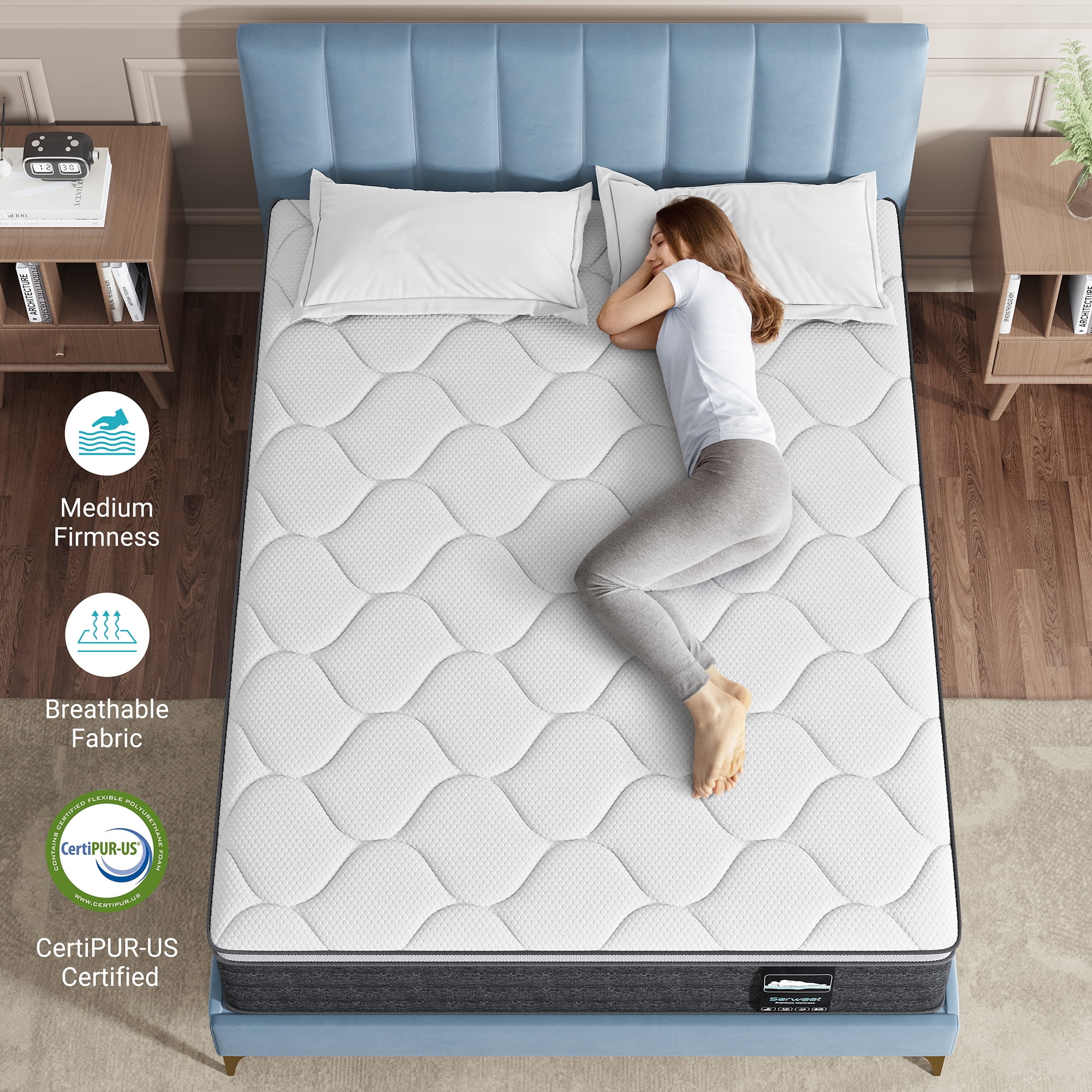 Serweet 10" Full Size Hybrid Memory Foam Mattress, Fiberglass Free, CertiPUR-US Certified, Mattress in a Box