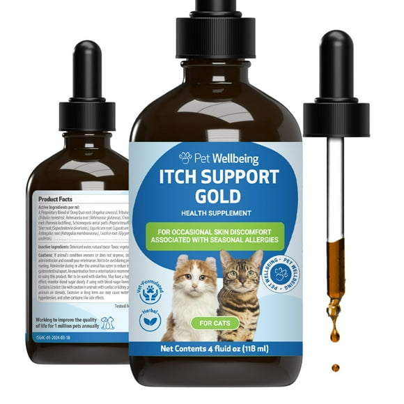 Pet Wellbeing Itch Support Gold for Cats - Occasional Itching, Scratching, and Hot Spots, Environmental and Seasonal Allergies, Dong Quai - Veterinar