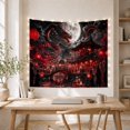 thumbnail image 5 of Black Dragon Above Red Lantern Waterfront Town, Dramatic Fantasy Style for Dragon Lovers, Dragon Wall Art, Housewarming Gift, Tapestry Wall Hanging for Bedroom and Gaming Room, 5 of 7