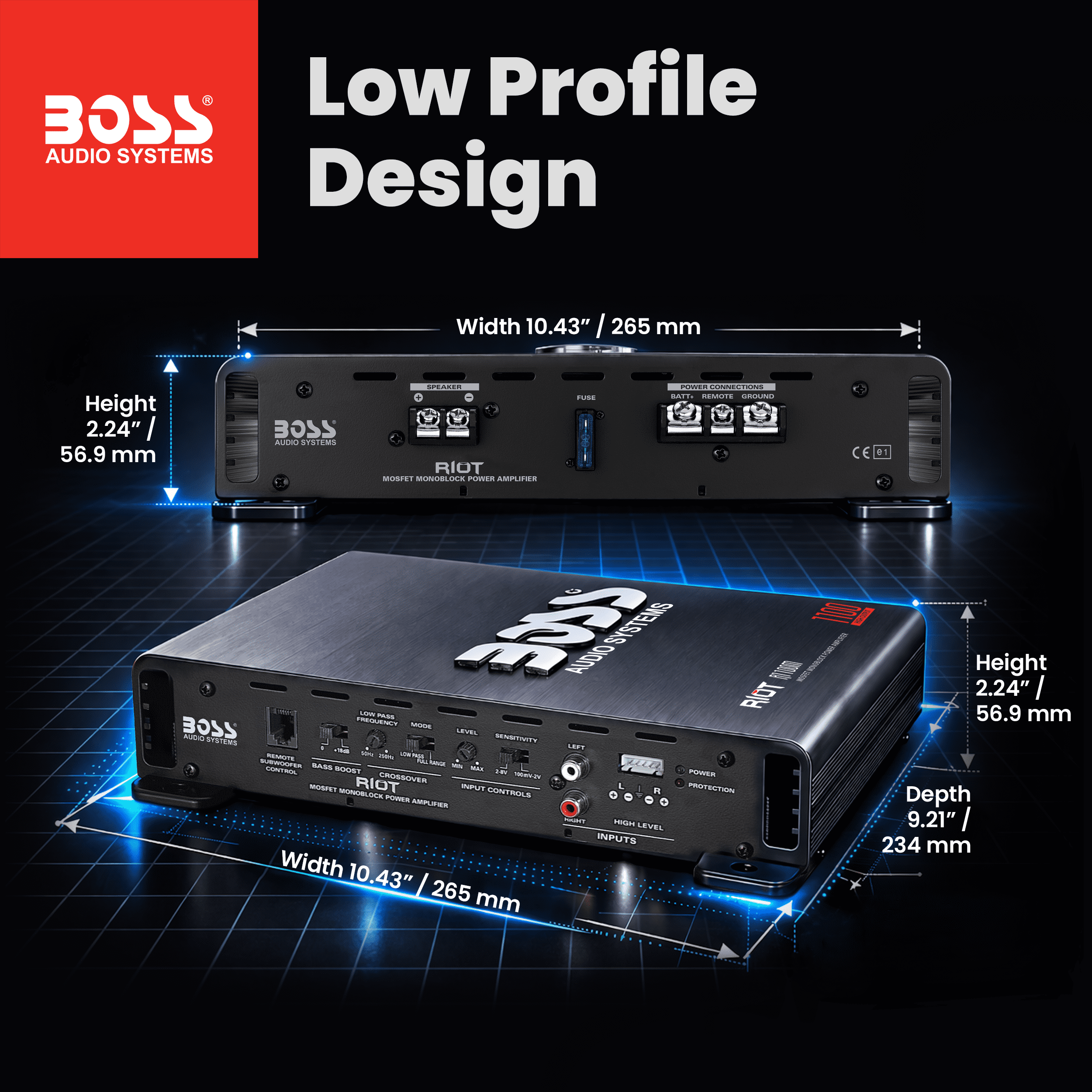BOSS Audio Systems R1100M Class A/B Monoblock Car Audio Amplifier for Subwoofer with Bass Boost, 1100 High Output, High and Low Level Inputs