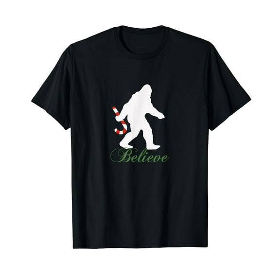 Bigfoot Sasquatch Yeti Believe Candy Cane Christmas Pajamas T-Shirt