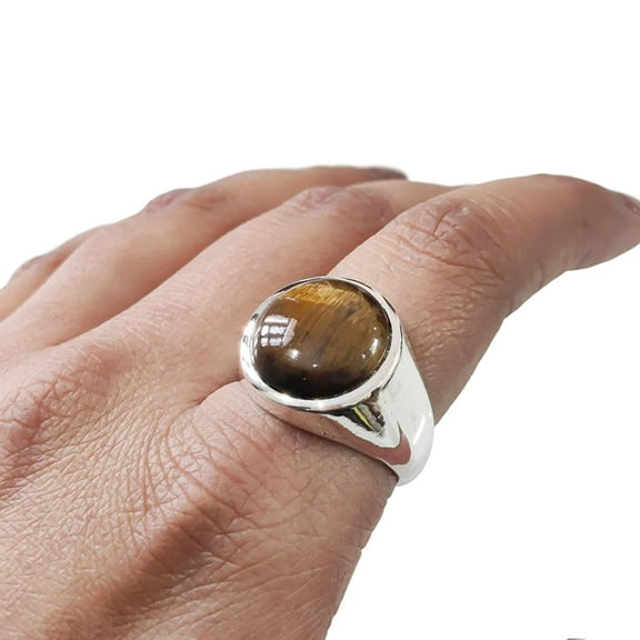 Tiger Eye Ring, Natural Tiger's Eye, June Birthstone Tiger Ring, Silver Jewelry, 925 Silver Ring, Birthday Gift, Heavy Mens Ring, Healing Gemstone, Mans Simple Ring, Christmas, Mens Signet Ring