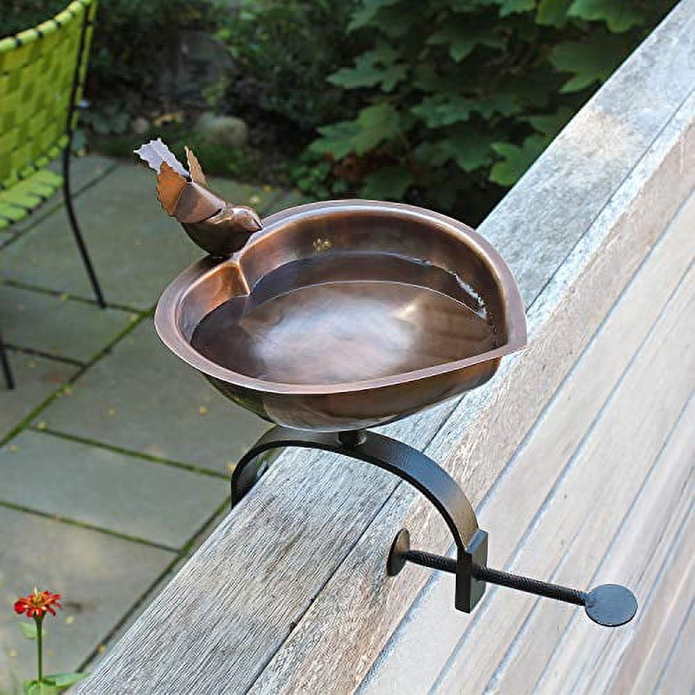 Achla HBB-01-OR Heart Shaped Birdbath with Over Rail Bracket, Copper & Black