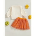 thumbnail image 4 of Suealasg Little Girls Halloween 2PCS Skirt Outfits Long Sleeve Letter Pumpkin Ghost Embroidery Sweatshirt Tops +Tulle A-line Skirt Set 1T 2T 3T 4T 5T Toddler Baby Girls Fall Clothes, 4 of 7