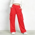 thumbnail image 2 of OVAFBAU Girls Wide Leg Cargo Pants Girls Solid Cargo Sweatpants Elastic Waist Soft Pocket Pants, 2 of 7