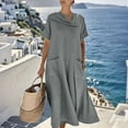 thumbnail image 5 of Taqqpue Maxi Dress for Women Short Sleeve Crew Neck Layered Ruffle Boho Casual Flowy Long Dresses Solid Color T Shirt Dress Beach Vacation A Line Sundress for Women, 5 of 10