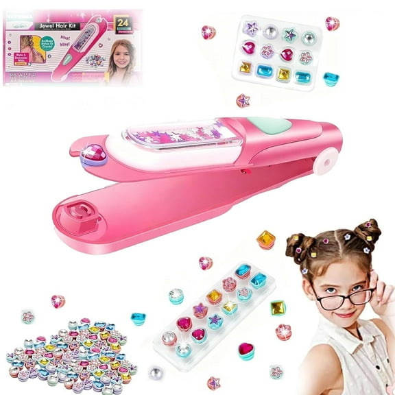 Hair Gem Stamper for Girls, Blinger Gem Stapler for Hair, Cling Bling for Girls Hair, Hairs Gem Stamper Kit, Reusable Shining Diamonds Hair Bead Jewelry Crafts Styling Head Stuff for Girl