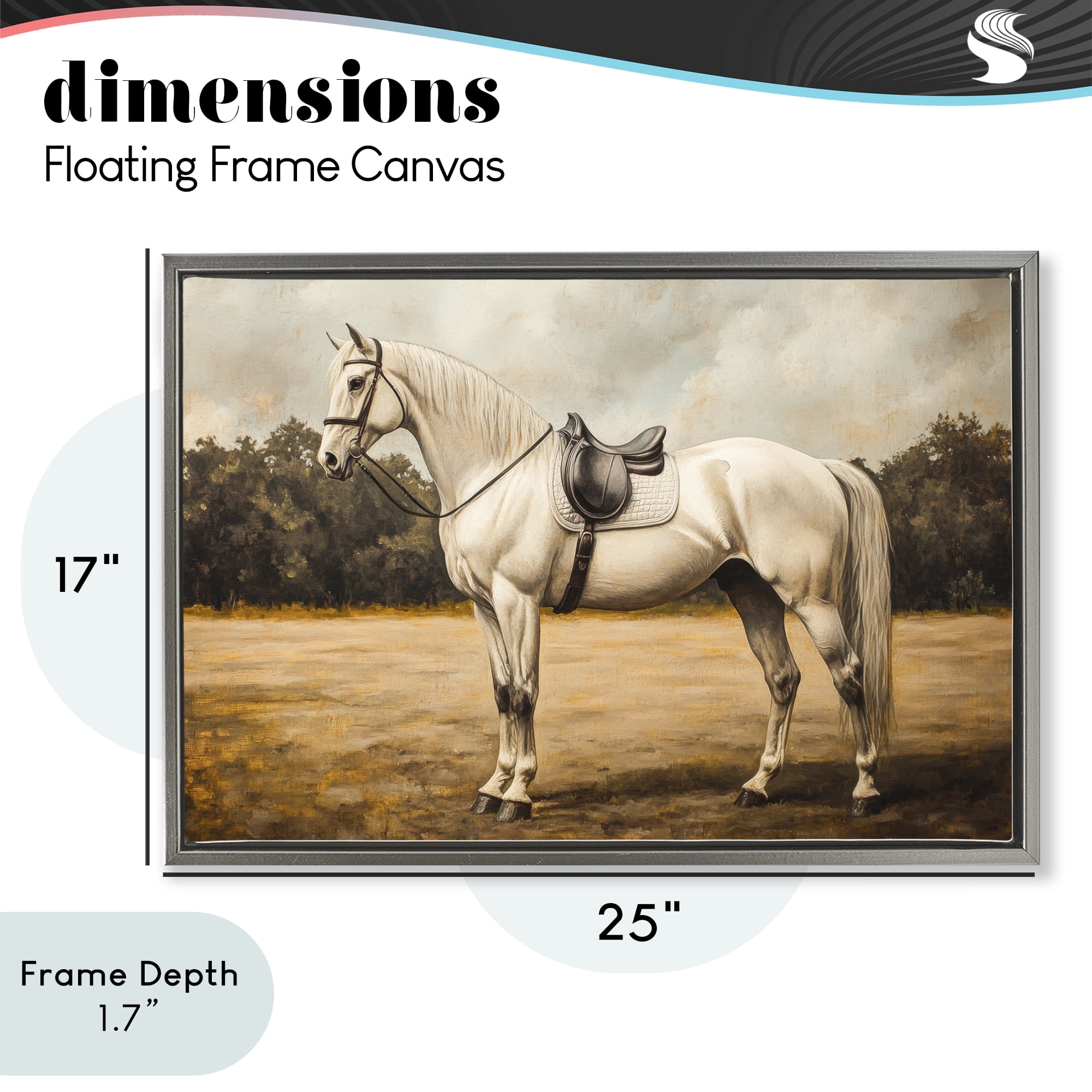 Stupell Industries White Mare with Saddle Gray Framed Floater Canvas Wall Art, design by Petal Prints Design