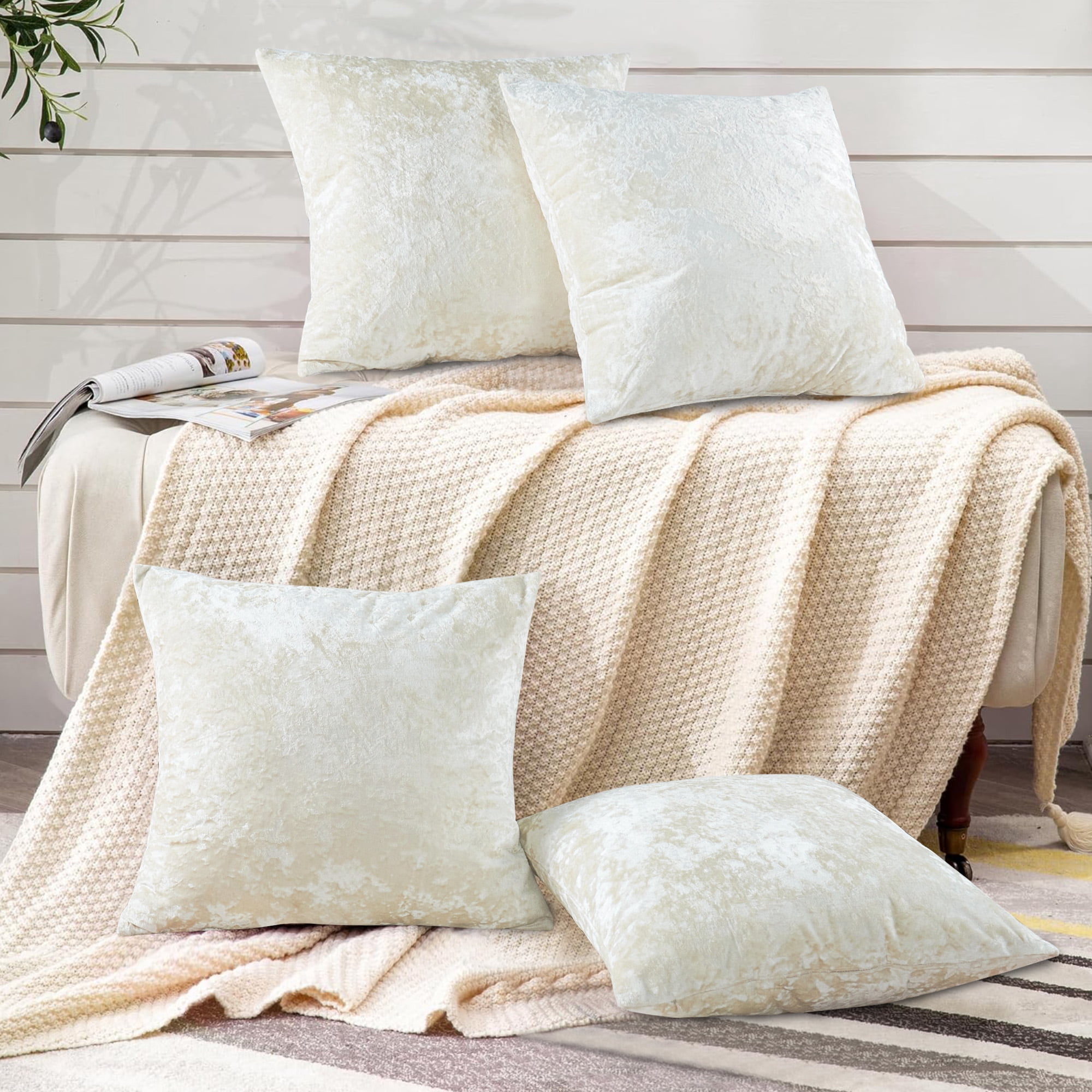 Home Soft Things Crushed Velvet 4 Piece Throw Pillow Cover Set - Gardenia - 20" x 20"