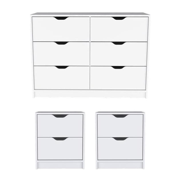 Pemberly Row Set of 3 Engineered Wood Dresser & 2 Nightstands in White