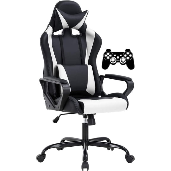 BIQWBIC Gaming Chair, High-Back Ergonomic Video Game Chair for Teen, with Adjustable Seat, Lumbar Support, Armrest and Headrest, White