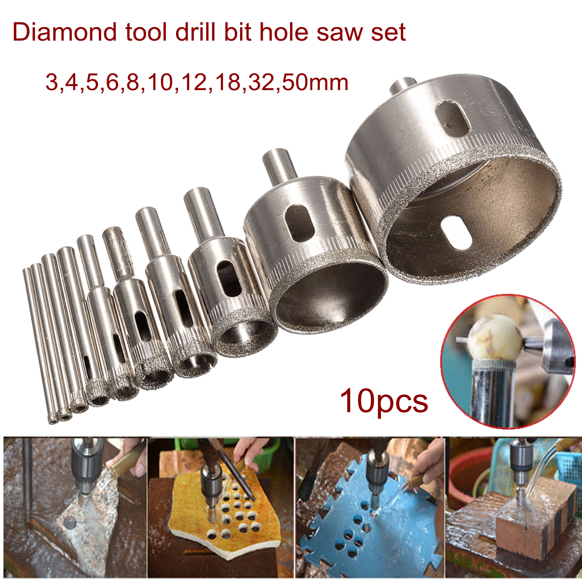 Zeeyh 10Pcs 3-50mm Diamond Hole Saw 