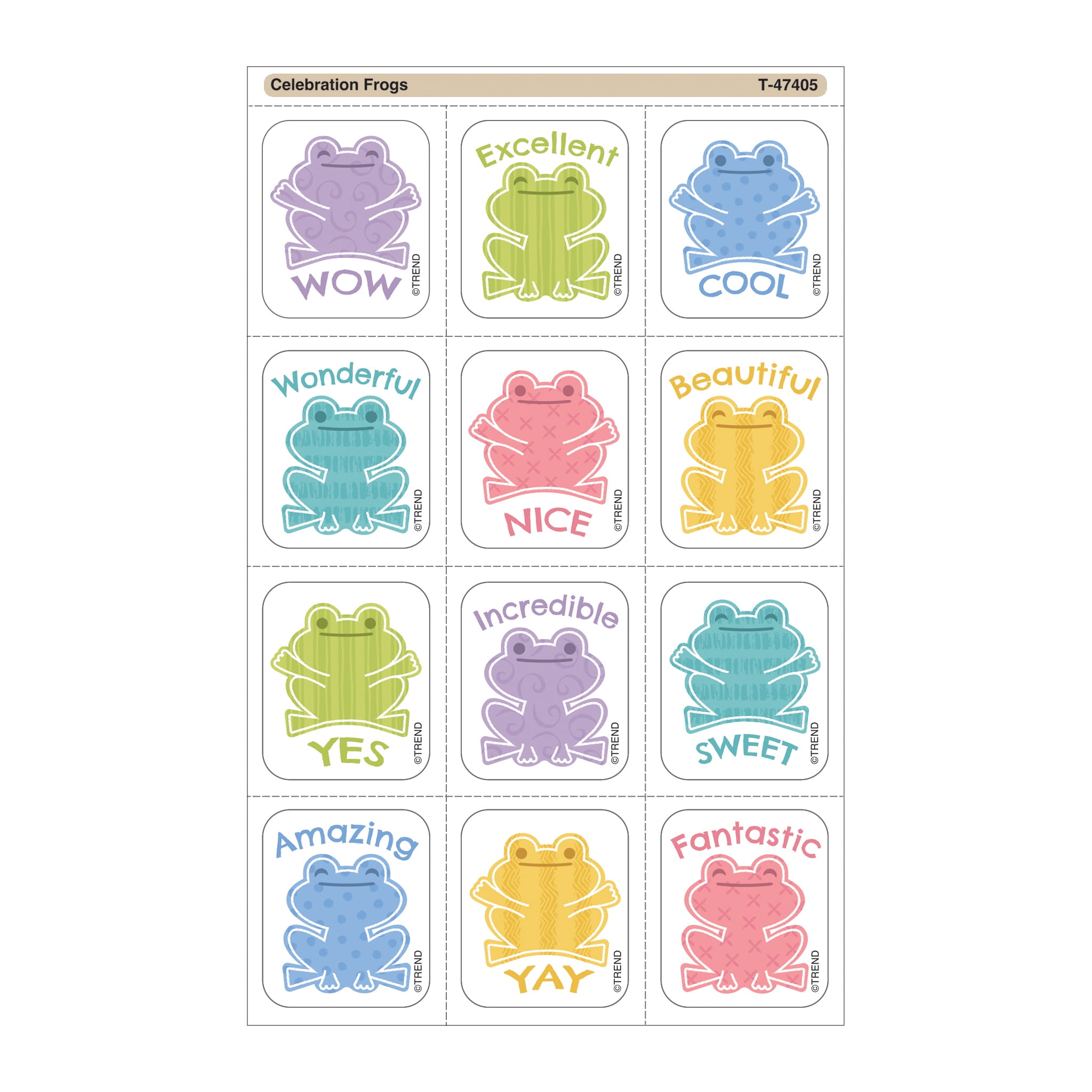 TREND Celebration Frogs Tear & Share Stickers, 60 Per Pack, 6 Packs