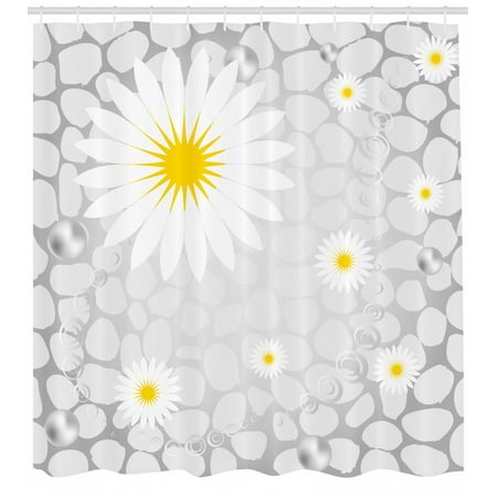 Grey And Yellow Shower Curtain Hawaiian Island Flowers On