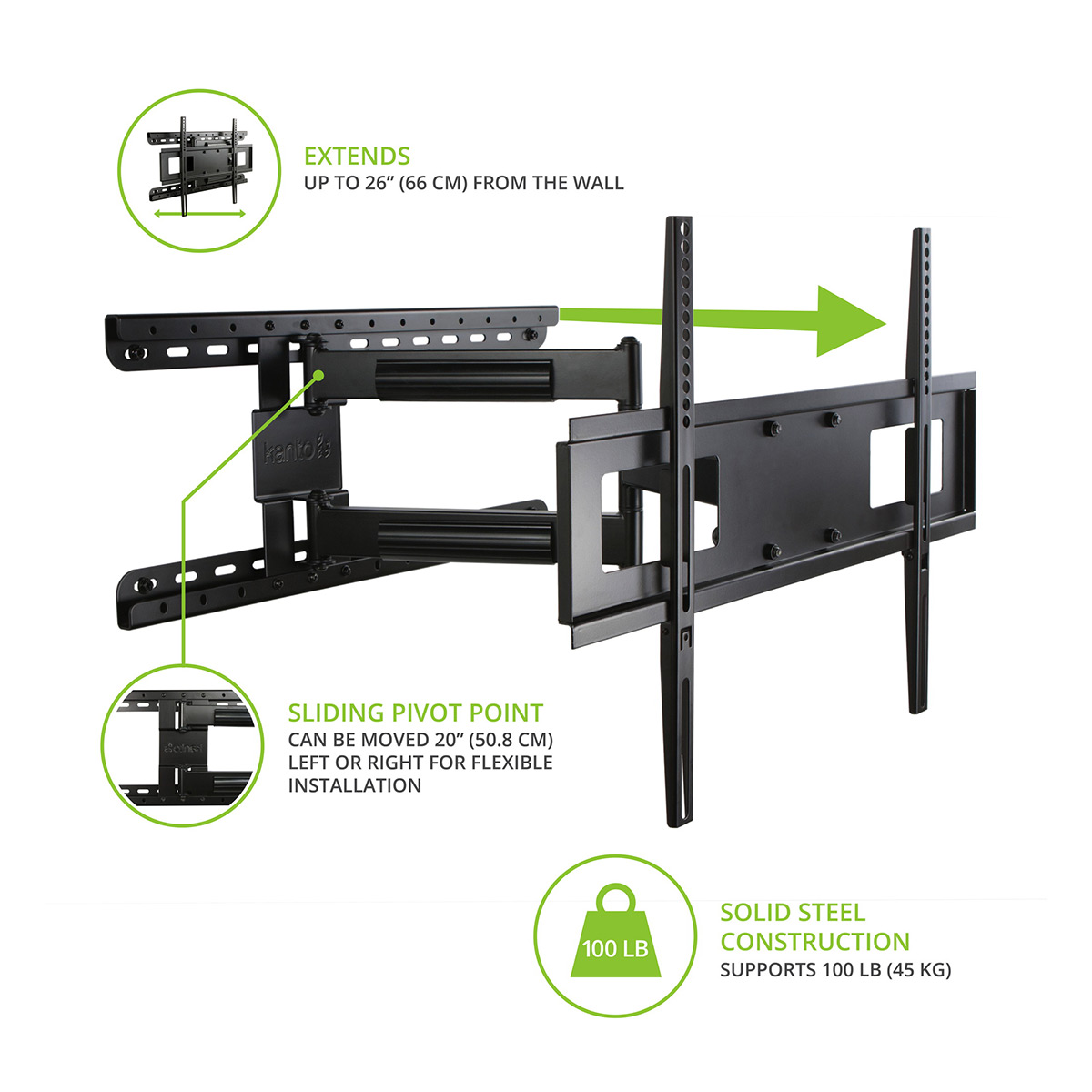 Kanto FMC4 Full Motion Mount with Adjustable Pivot Point for 30" to 60" TVs - image 4 of 12