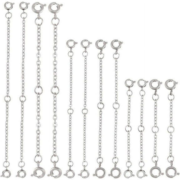 12pcs Necklace Extender Chains 2 Style Bracelet Anklet Chain Set 3 Sizes Chain Extenders 304 Stainless Steel Clasps for Necklace Bracelet Anklets Jewelry Making Extension