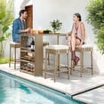 thumbnail image 4 of ModFusion 5-Piece Outdoor Indoor Chic Rattan Wicker Bar Set, Patio Dining Furniture with Cup Rack, High Table and 4 Bar Stools and Soft Cushions, Beige & White, 4 of 10
