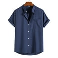 thumbnail image 2 of Edvintorg Men's Stand Collar Shirt Fashion Solid Color Casual Short Sleeve Summer Shirts with Buttons Men's Clothing, 2 of 6