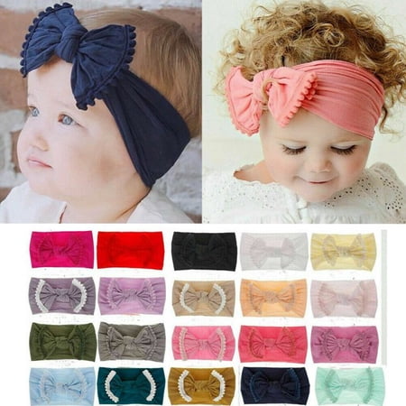 Baby Girl's Soft Bow Headband - 5 Inch Nylon Hairband For Toddlers (White)