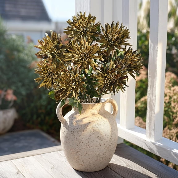 Artificial Dahlia Flowers 6Pack 27Inch Long Stem Artificial Flowers for Tall Vase, Real Toch Mums Artificial Flowers Faux Dahlias Silk Flowers for Indoor Outdoor Home Wedding Decor (Autumn Green)