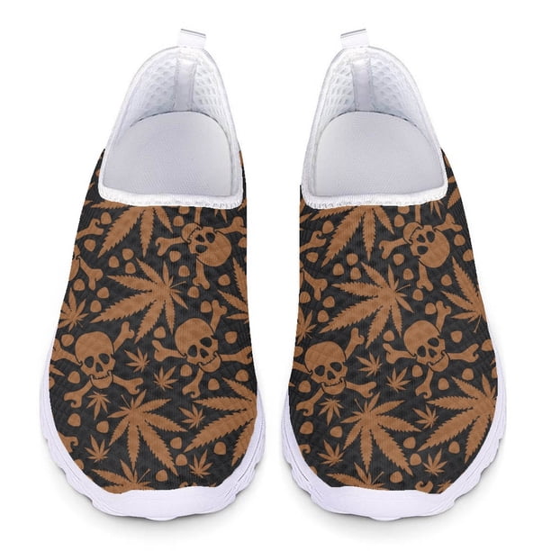 Zapatillas de deporte con estampado de hojas de marihuana en 3D de verano, mocasines con patrón de plantas, zapatos planos de malla antideslizantes, zapatos para caminar de moda urbana para mujer