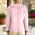 thumbnail image 4 of HaCpiu Women's Solid V-Neck Ruffle Blouse, Casual Loose Long Sleeve Tunic Shirt, Lightweight Flowy Tie-Front Top with Bell Cuffs, Pink XL, 4 of 5
