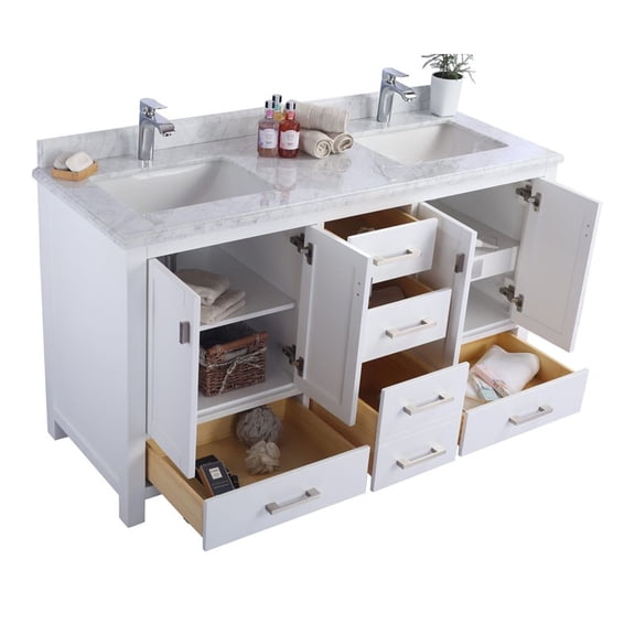 Laviva Wilson 60" Wood Cabinet with Carrara Marble Countertop in White