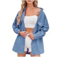 thumbnail image 2 of Nrmvnmi Women Oversized Denim Jacket Long Sleeve Lapel Collar Button Down Coat Distressed Pearl Star Jean Jacket Coats For Women Blue, 2 of 7