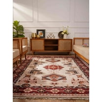 Rugsotic Carpets Hand Knotted Afghan Rugs Rectangle 3'x5' Cream Red Silk-Wool for Indoor Use