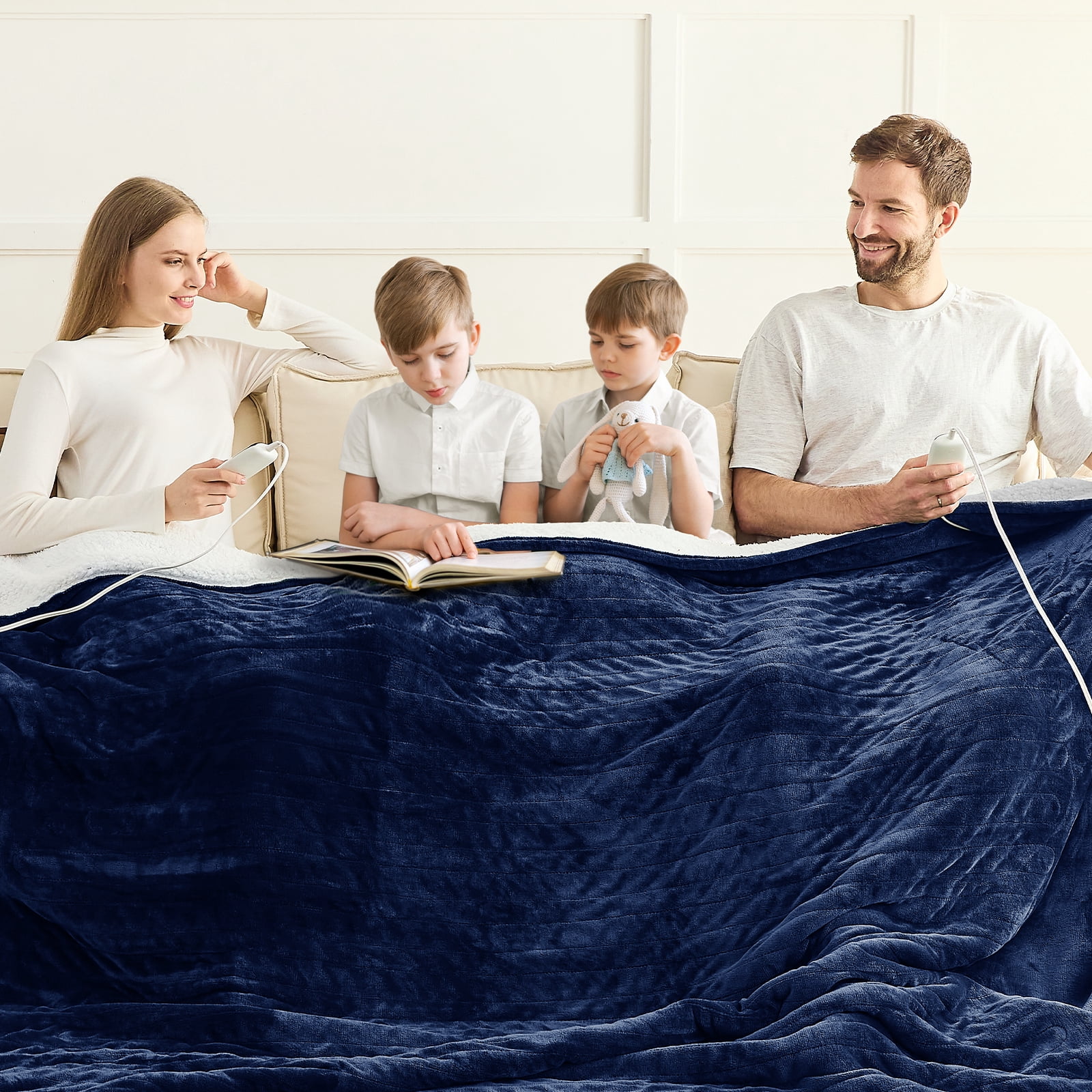 PMONPA Electric Heated Blanket, Flannel & Sherpa Heating Blanket for Adult, Fast-Heating with 10 Heat Levels 5 Time Settings (73"x85", Blue)